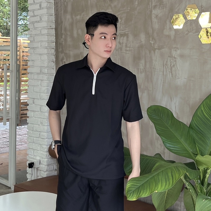 Áo Kiểu Polo Phẳng Zipper Phối Dây Kéo Unisex Premium Phong Cách Hàn Quốc Mr Smile 99 Shop