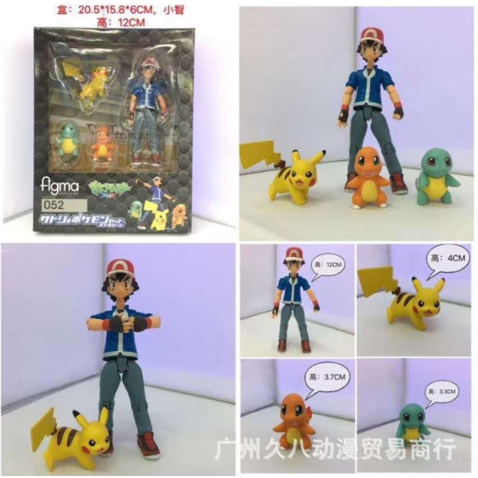 Mô hình Khớp Pokeqon satoshi,Pikachiu, rồng lửa, rùa nước