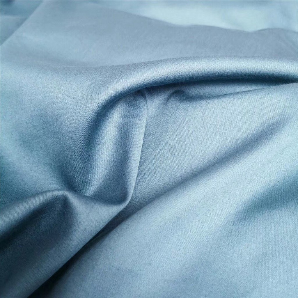 Bộ Chăn Ga Gối Lụa LIDACO cotton lụa trơn sợi vải 60s - Xanh dương nhạt