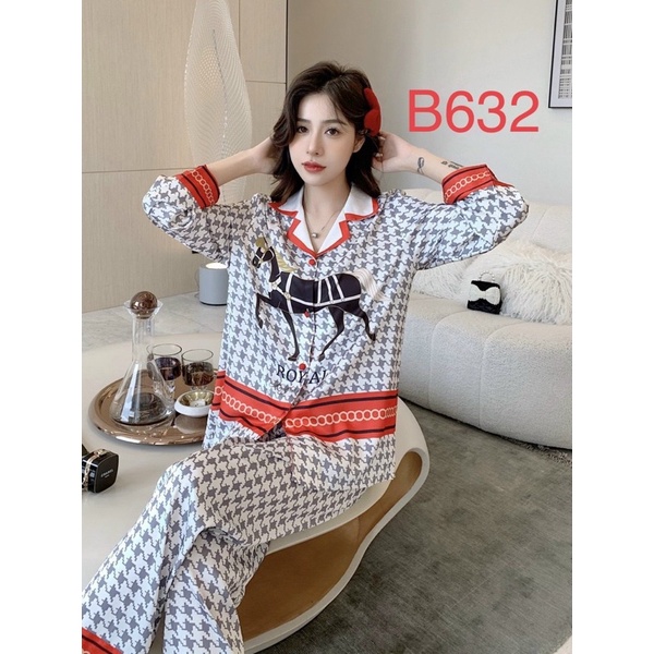 BỘ PIJAMA LỤA SATIN CAO CẤP QUẢNG CHÂU CỔ TRẮNG