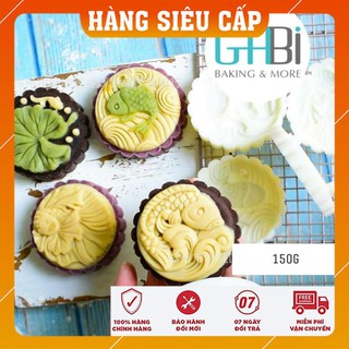 Khuôn nhấn trung thu lò xo 4 mặt cá chép lá sen 150g