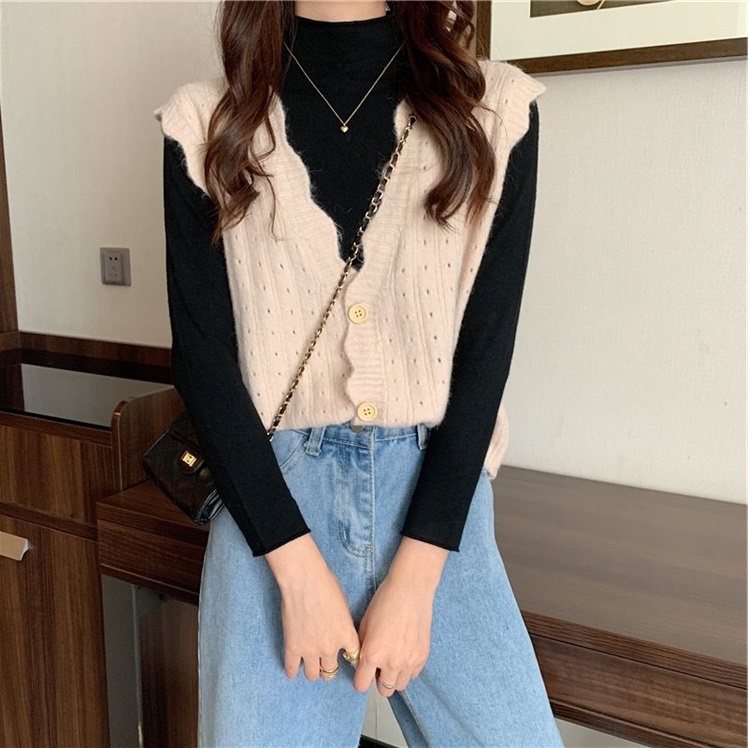 Áo Khoác Cardigan Dệt Kim Dáng Rộng Thiết Kế Viền Gợn Sóng Thời Trang Mùa Thu Cho Nữ | BigBuy360 - bigbuy360.vn