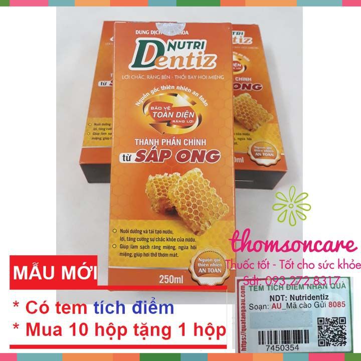 Nước súc miệng Nutri Dentiz từ sáp ong - giảm sâu răng, ngừa hôi miệng, nhiệt miệng - dùng được cho trẻ Chai 250ml