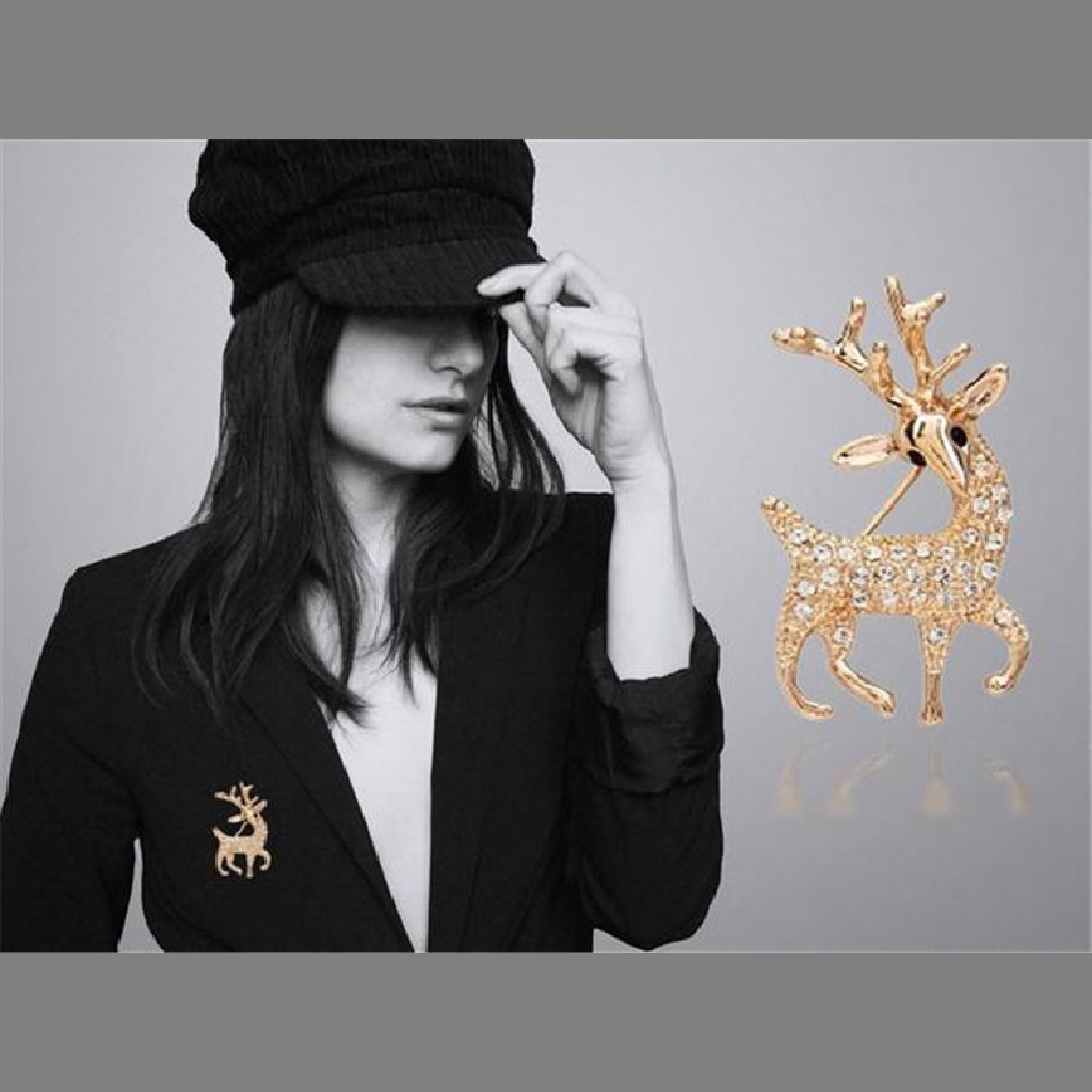 springeven Women Fashion High Quality Exquisite Sika Deer Brooch Shining Rhinestone Jewelry RFT