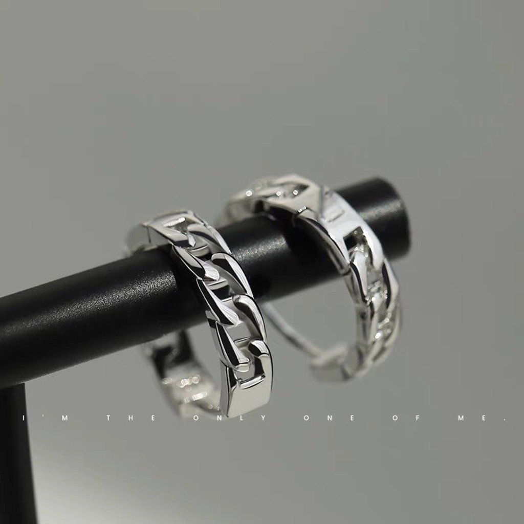 Bông tai, Khuyên tai nam nữ bạc dáng tròn hình mắt xích cá tính, Độc đáo, Unisex, 1 chiếc