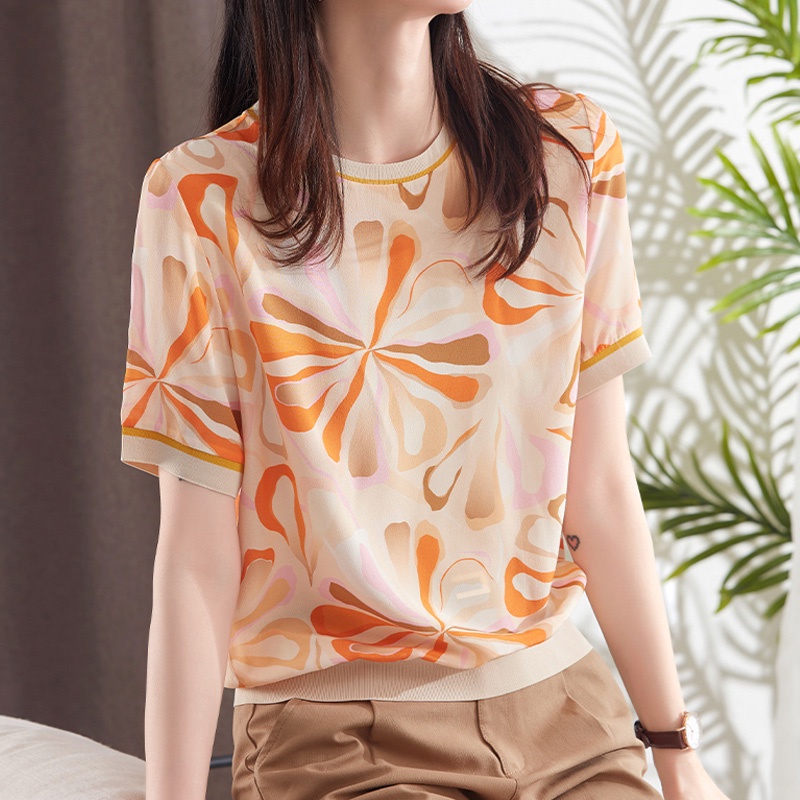 Áo Thun Tay Lỡ Vải Lụa satin In Hình Quả Dâu Tằm Thời Trang Hàn Quốc Thanh Lịch Dành Cho Bạn Nữ