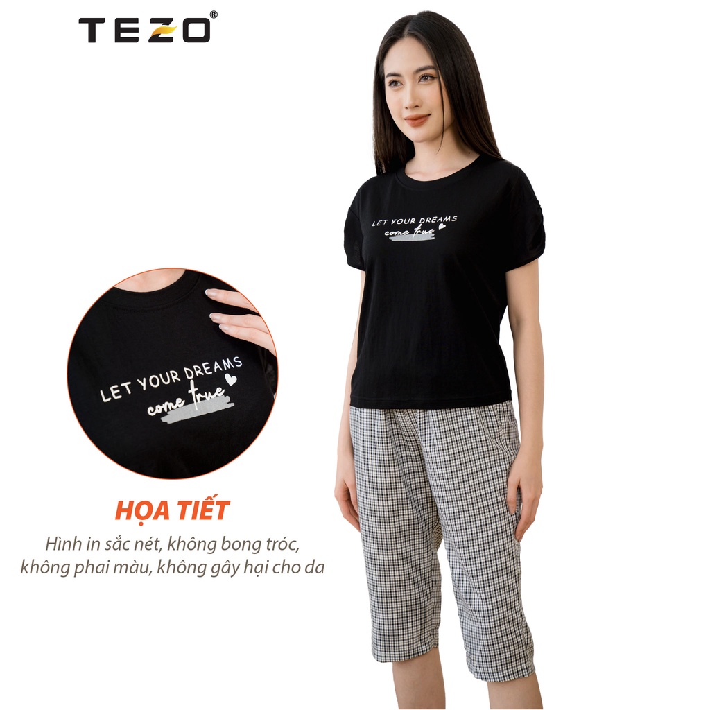 Bộ đồ nữ ngố tách lẻ in hoạ tiết ngực Tezo mặc ở nhà năng động thoải mái 2202AOBK01