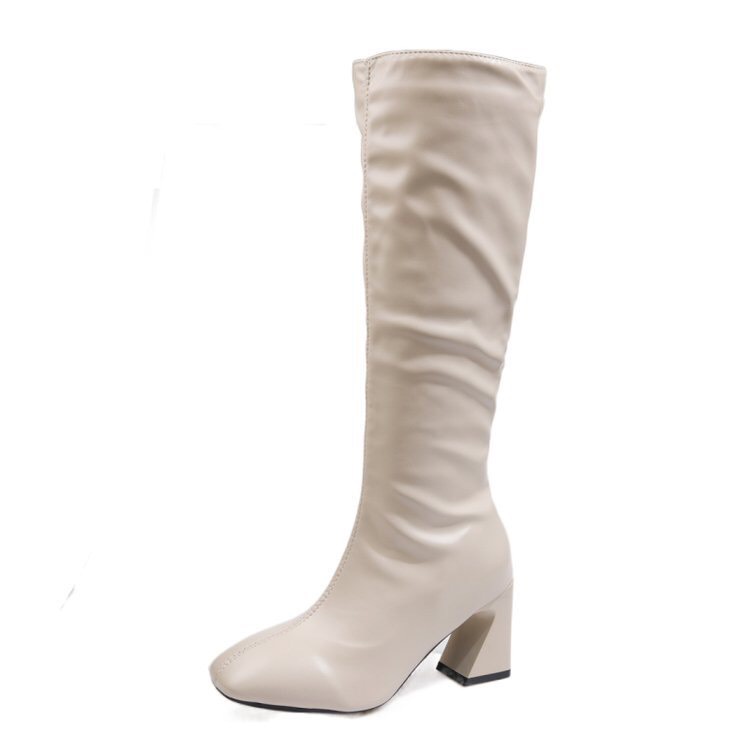 Boot Đùi Nữ Da Mờ Khóa Cạnh Gót Vuông 7 phân - bên trong lót lông Hàng Quảng Châu Đẹp