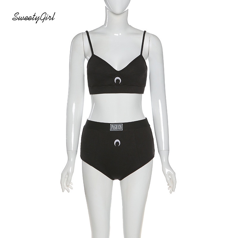 Bộ Áo Tank Top Cổ Chữ V Hở Lưng + Quần Short Lưng Cao Thêu Họa Tiết Thời Trang Cho Nữ