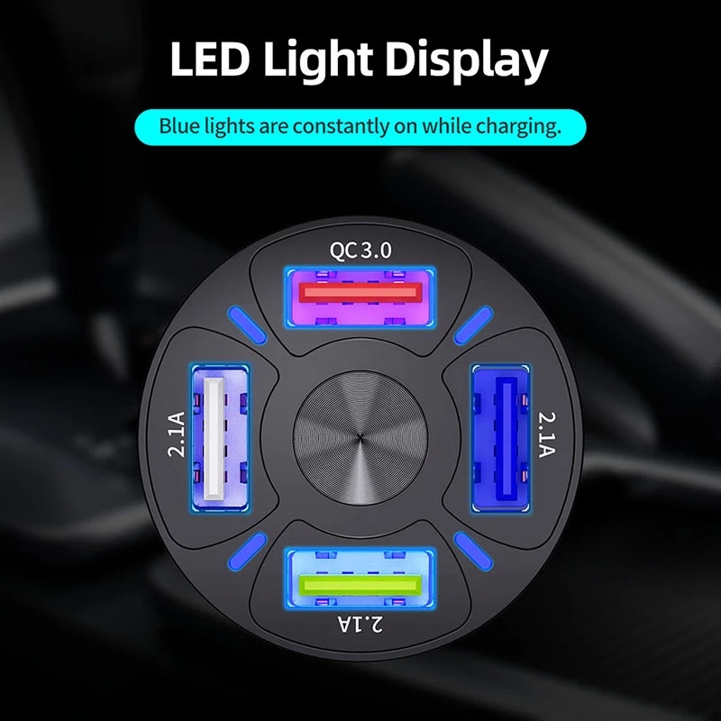 Sạc Nhanh 3.0 LED 4 CổNg USB Cho Xe Hơi