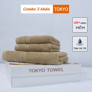 Combo 3 khăn Tokyo Towel 30x50, 50x100 màu nâu nhạt
