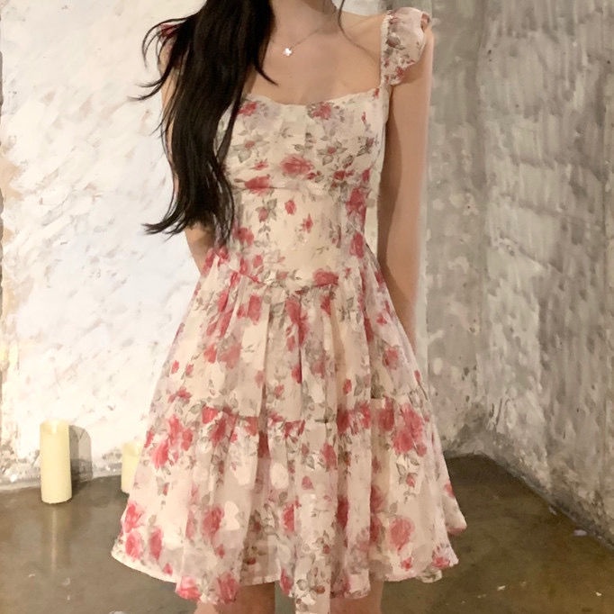Đầm Hoa Hai Dây Thời Trang Mùa Hè Pháp Dành Cho Nữ