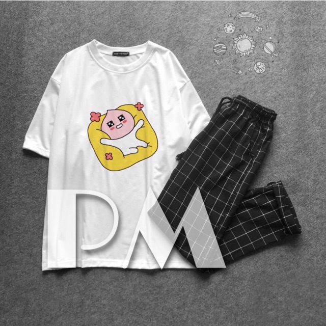 Sét áo 3D các hình+ quần karo nhỏ