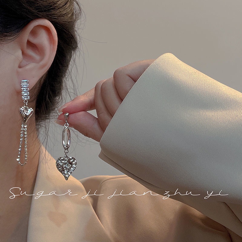 Khuyên Tai Dây Xích Hình Trái Tim Siêu Lấp Lánh Thiết Kế Đơn Giản Thời Trang Năm 2022 Dành Cho Bạn Nữ