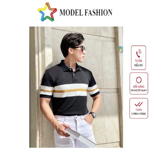 Áo thun polo nam nữ tay ngắn đen sọc ngang bụng hàn quốc Model Fashion