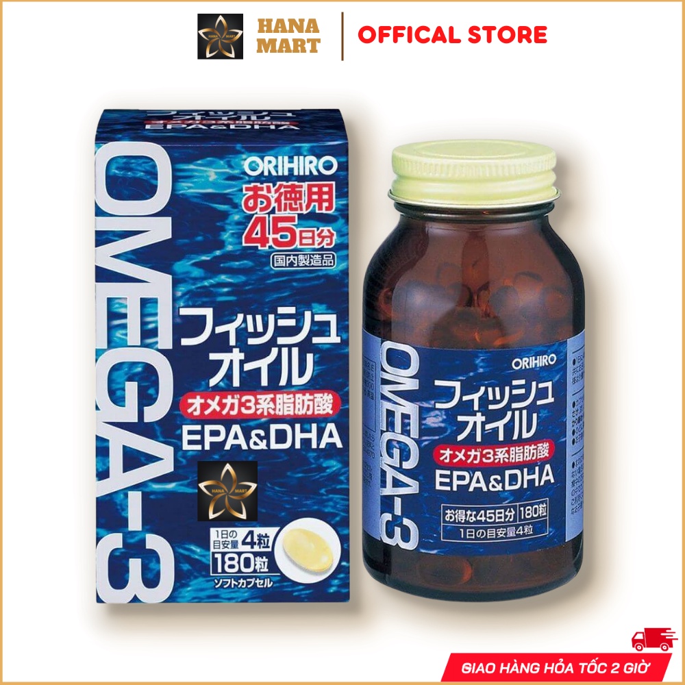 Dầu cá Omega 3 Orihiro Fish Oil Nhật Bản tốt cho mắt, tim mạch và não hộp 180 viên