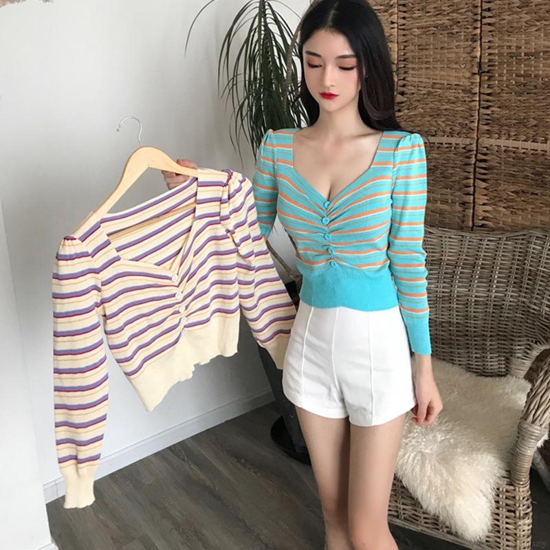 Áo Thun Tay Dài Cổ Chữ V Khoét Sâu Gợi Cảm Cho Bạn Nữ