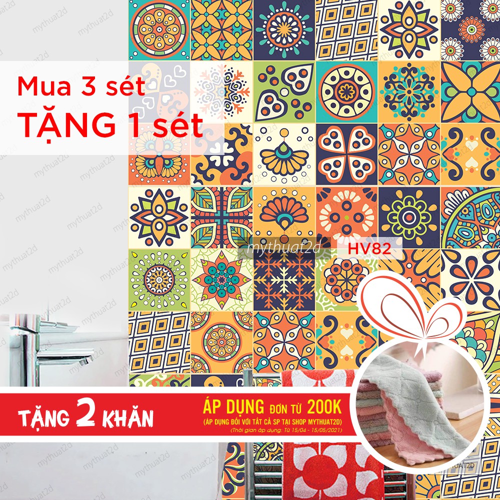 Decal gạch bông dán bếp hoa văn pattern - Mua 3 set tặng 1 set