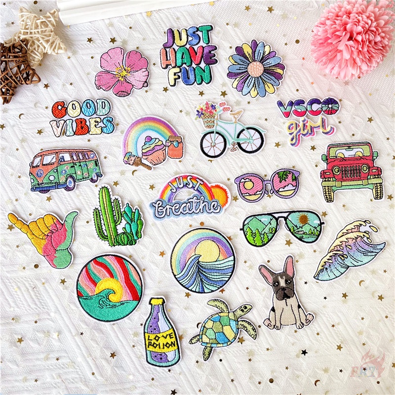 ☸ Sticker Ủi Thêu Chữ Good Vibes - Just Have Fun-On ☸ 1 Huy Hiệu Thêu Trên Miếng Dán Ủi (30 Phong Cách)
