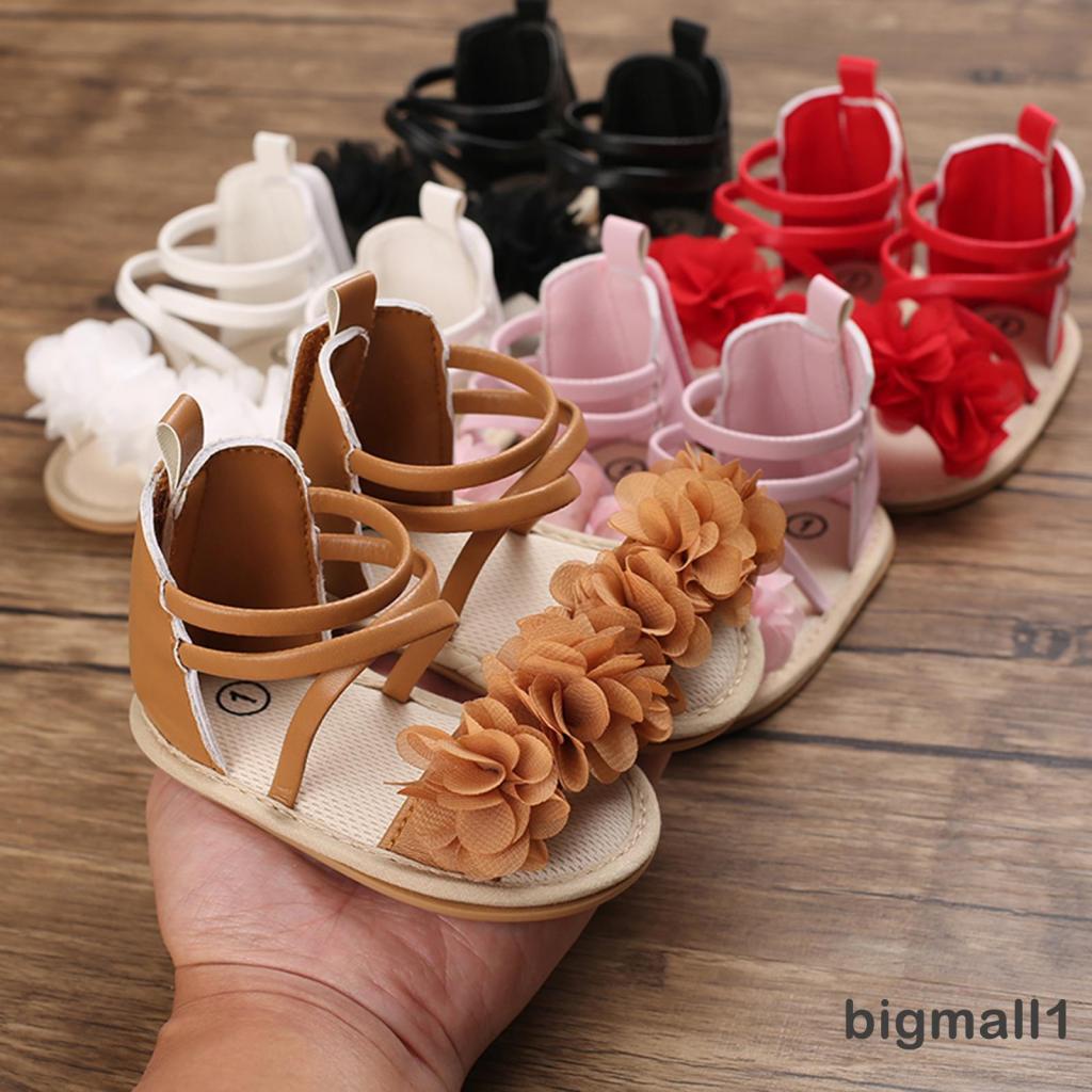 Bigmall-Xăng đan Công Chúa Đế Mềm Chống Trượt Họa Tiết Hoa Cho Bé Gái Sơ Sinh