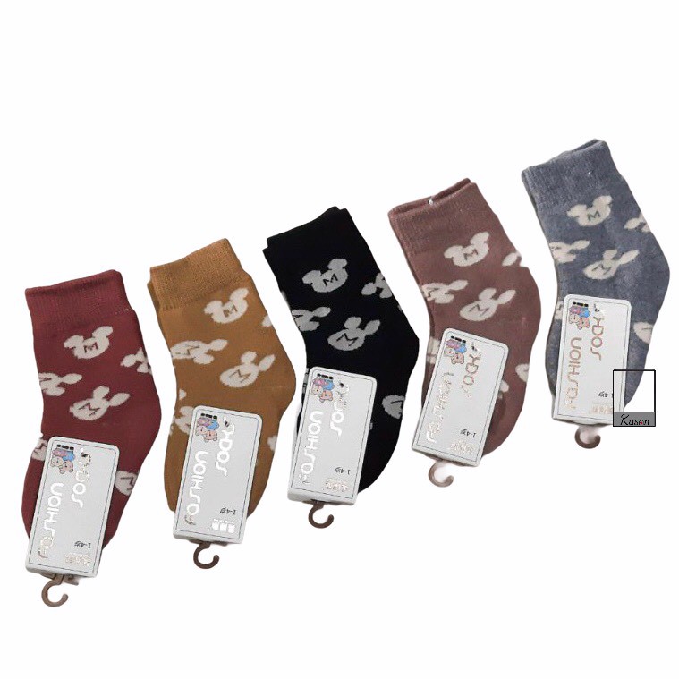 Set 5 Đôi Vớ Trẻ Em Cổ Trung Giữ Ấm Họa Tiết Chuột M