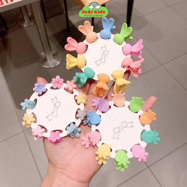 Set 10 kẹp mái nhỏ tết tóc cho bé nhiều màu, cặp tóc mái, kẹp tóc nơ bé gái mầm non tiểu học
