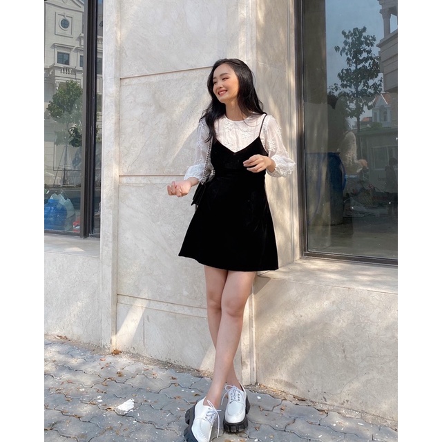 Set đầm chữ A phối áo đính hoa nổi [Tặng kèm Scrunchie](Laura Set ver.3) | BigBuy360 - bigbuy360.vn