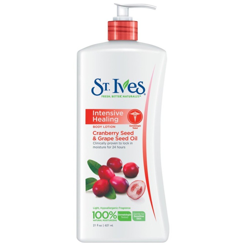 Dưỡng thể giúp phục hồi da St. Ives Repairing Body Lotion Cranberry and Grapeseed Oil 621ml (Hàng nhập Mỹ)