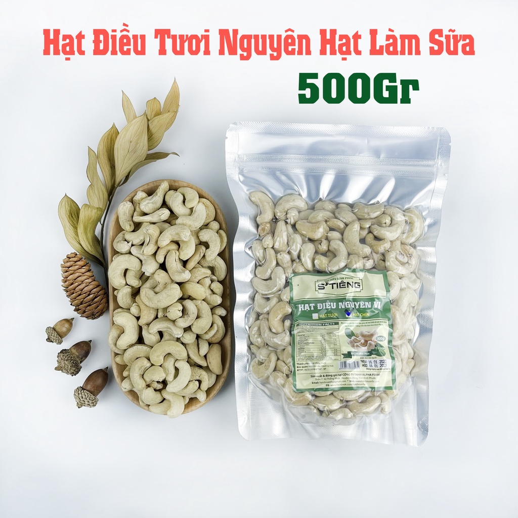 Hạt điều tươi hữu cơ STiêng làm sữa Nguyên Hạt túi 500Gr