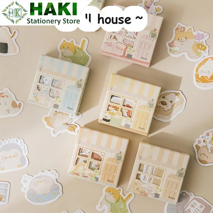 Sticker cute hàn quốc đáng yêu HAKI, hình dán sticker cute 45 miếng dán trang trí sổ dễ thương ST37