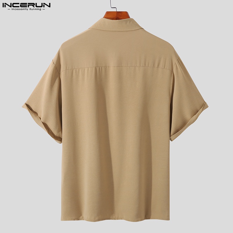 Áo sơ mi INCERUN ngắn tay màu sắc đơn giản dành cho nam