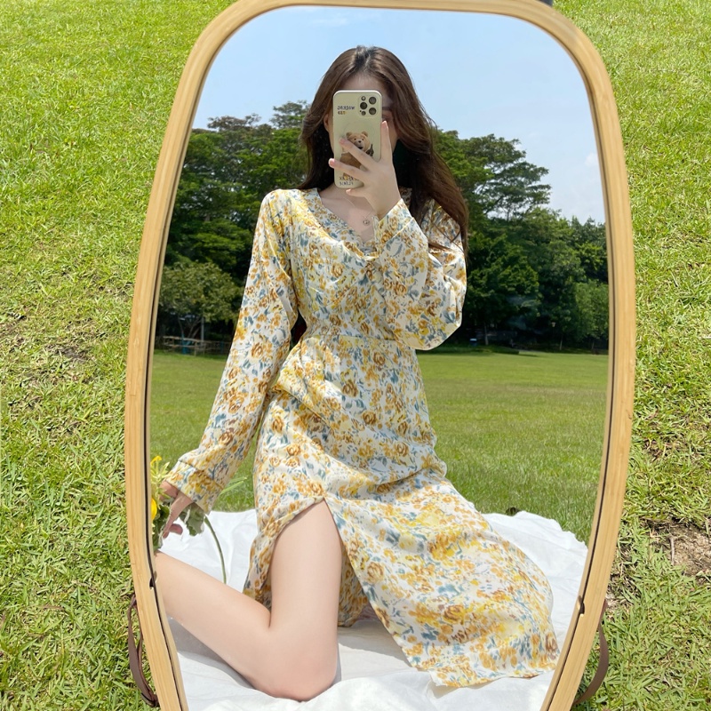 Đầm Hoa Midi Thời Trang Mùa Thu Hàn Quốc Cho Nữ