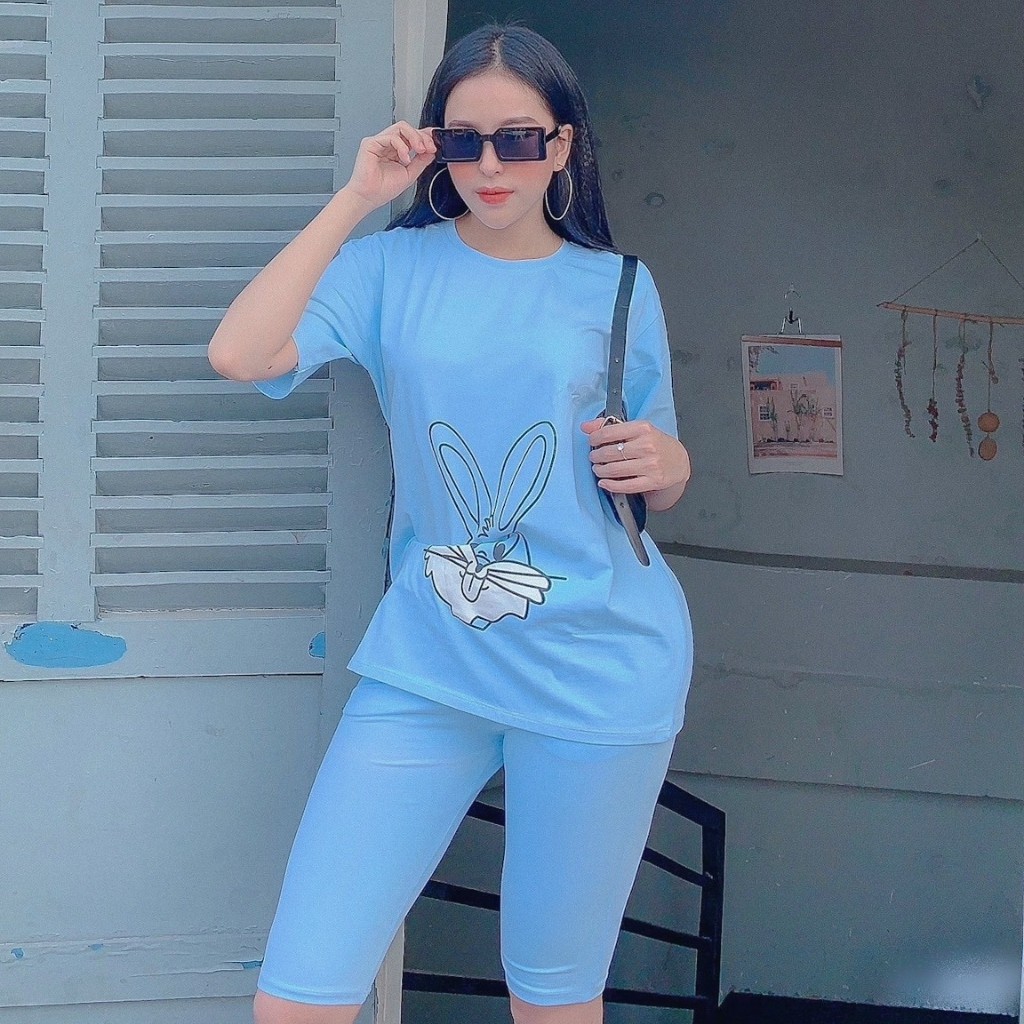 Đồ Bộ Nữ TS02331 Đồ Bộ Mặc Nhà Chất Cotton 100% Co Dãn Đanh Mịn Quần Ngố Lửng In Hình Con Thỏ Size 40KG - 80KG | BigBuy360 - bigbuy360.vn