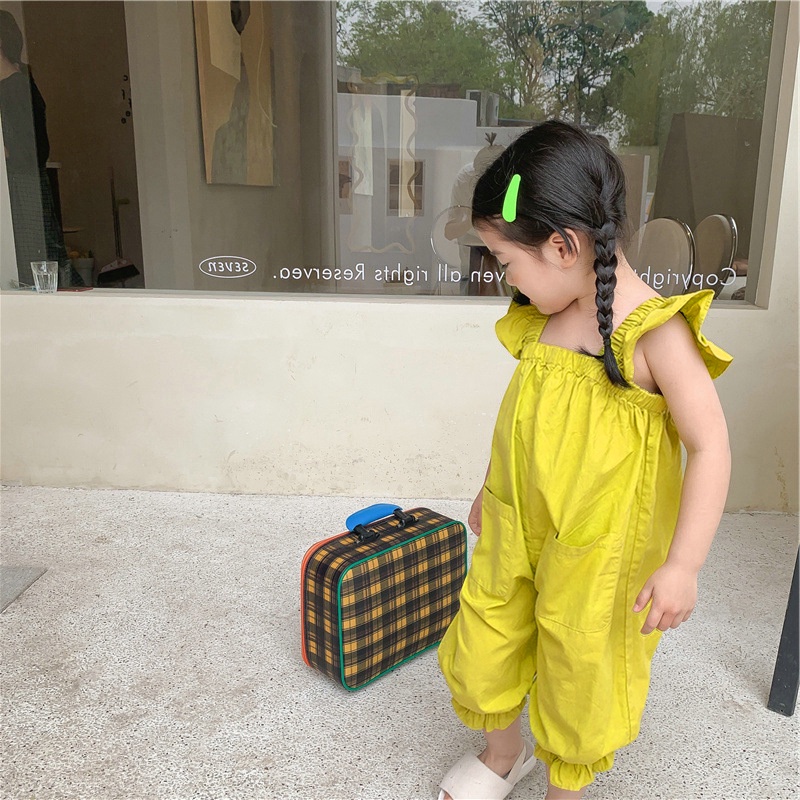 Áo Liền Quần Không Tay Ống Rộng Bằng Vải Cotton Màu Sắc Trơn Dành Cho Bé Gái 1-6 Tuổi