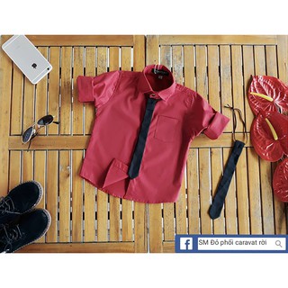  Áo sơ mi dài tay màu đỏ đô hàng thiết kế tặng kèm cà vạt đen size nhí size đại 12kg 52kg chuẩn soái ca vải đẹp phom đẹp 