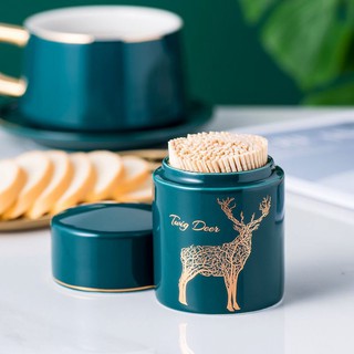 Lọ đựng tăm sứ xanh ngọc lục bảo cao cấp