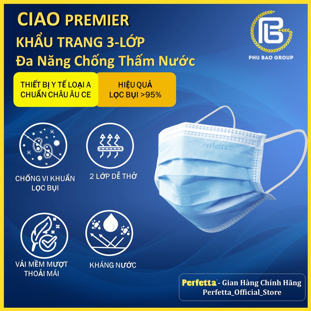 Khẩu trang y tế CiAO 2 lớp màu Xanh đa năng chống thấm nước (40 Cái/Hộp)