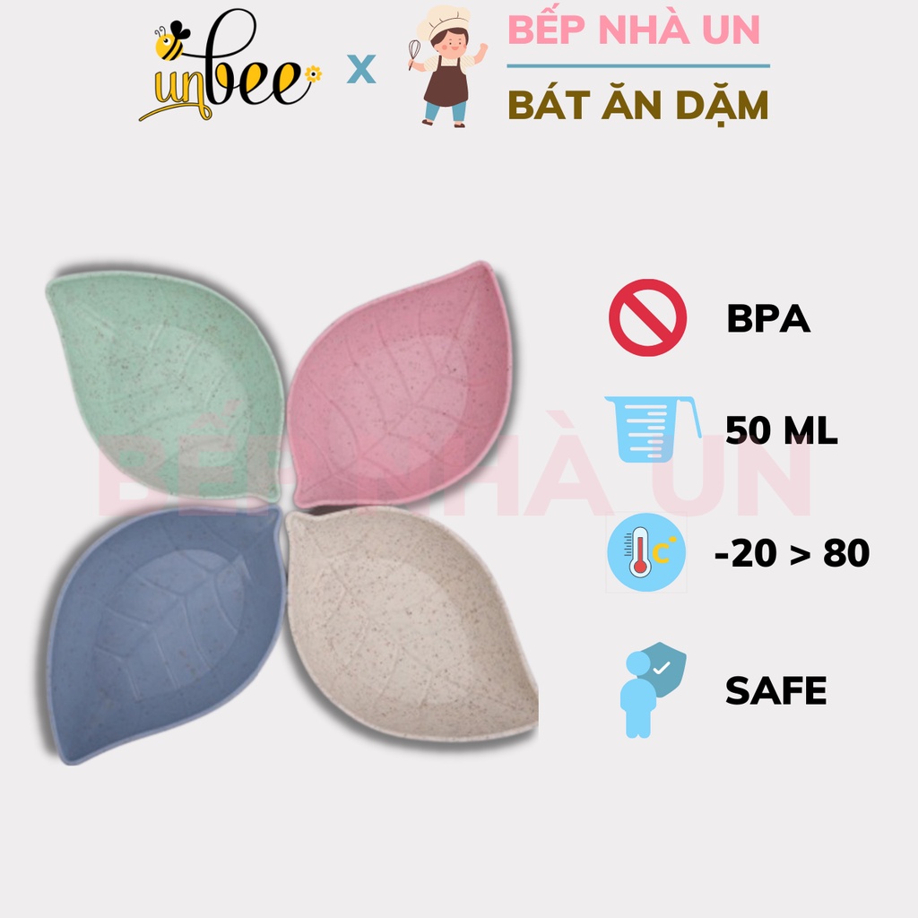 Bát Ăn Dặm Lúa Mạch Unbee Hình Lá Mini 50ml FreeBPA, Chén Đựng Nước Chấm Phương Pháp Tập Ăn Kiểu Nhật Bản