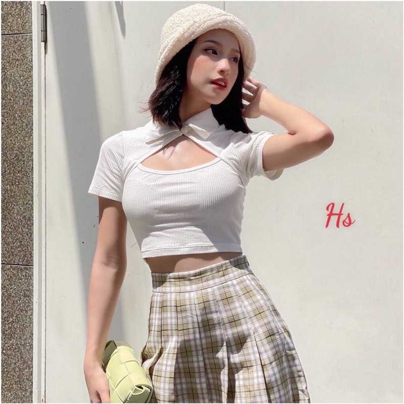 Áo croptop cài cúc cổ bẻ HS6