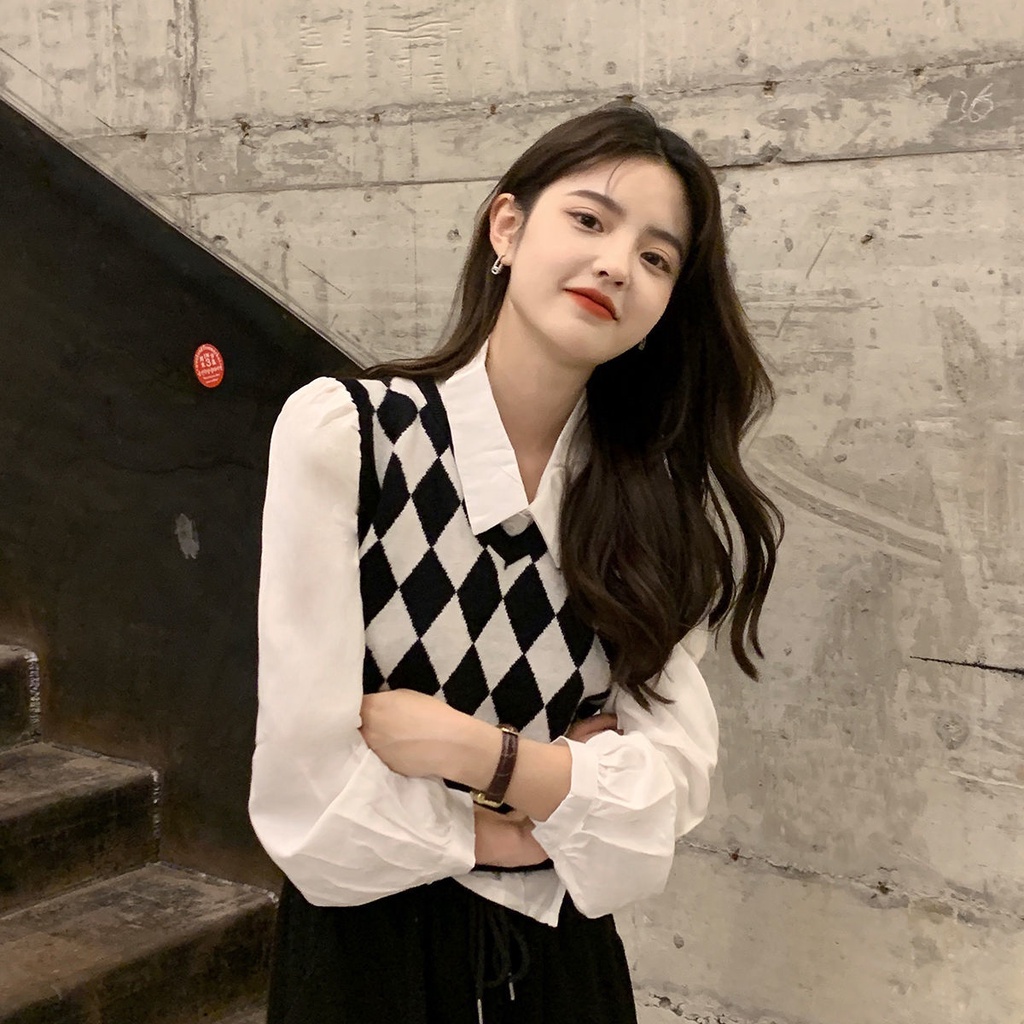 Áo sweater dệt kim cổ chữ v không tay thời trang mùa thu dành cho học sinh