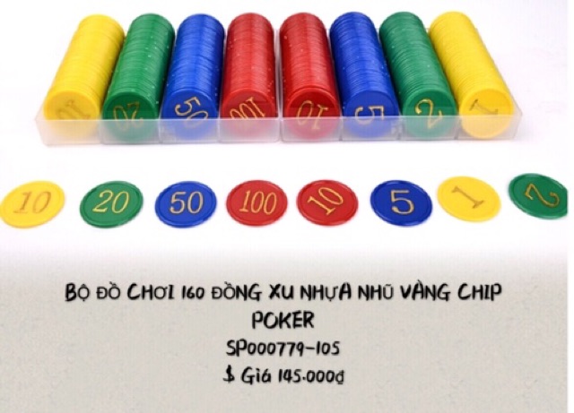 BỘ ĐỒ CHƠI 160 ĐỒNG XU NHỰA NHŨ VÀNG CHIP POKER CÓ HỘp ĐỰNG