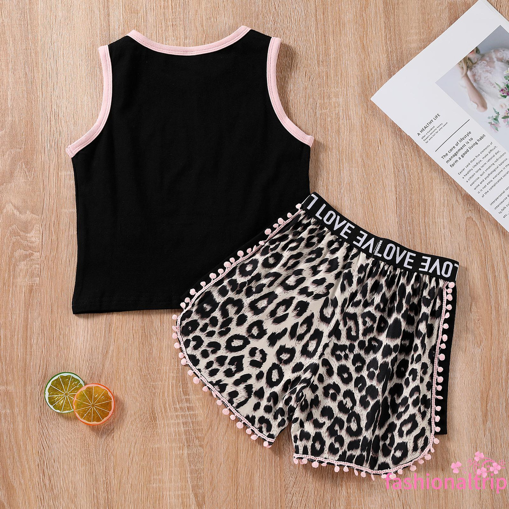 Set Đồ Mùa Hè 2 Món Gồm Áo Tank Top Cổ Tròn In Chữ + Quần Short In Họa Tiết Hoa Hướng Dương / Lá / Da Báo Cho Bé Gái 2-7 Tuổi