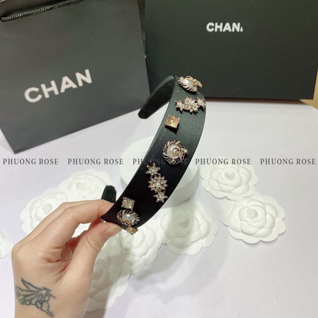 Băng đô vải to bản đính đá ngọc phong cách retro cổ điển