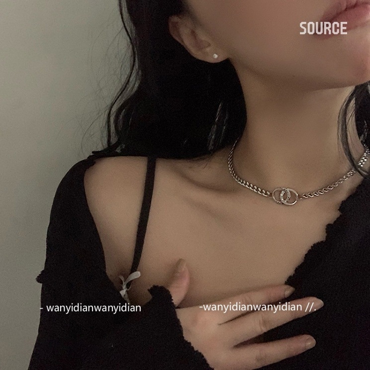 Dây chuyền nhẫn đôi phối dây xích thời trang hip hop harajuku sang trọng cá tính