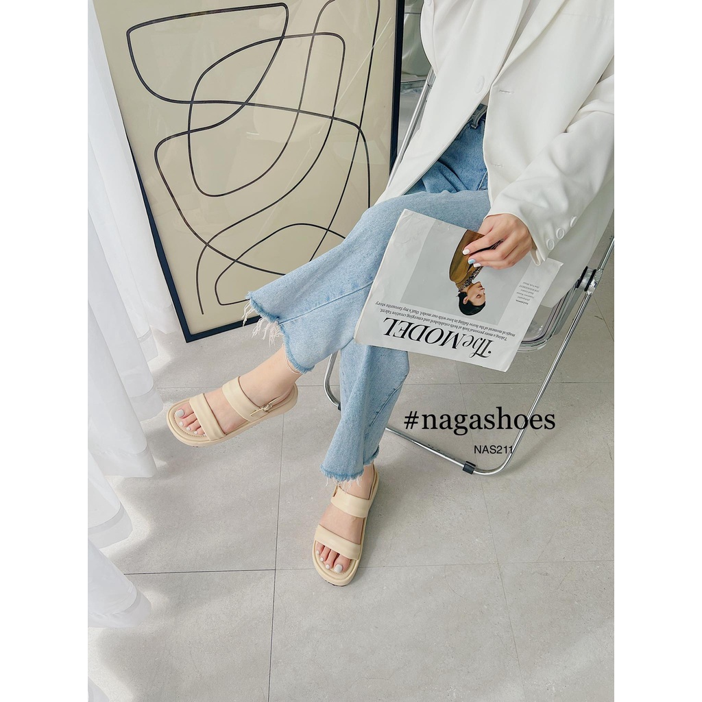 SANDAL NAGASHOES 2 QUAI NGANG ĐẾ BÁNH MÌ 4CM NAS211