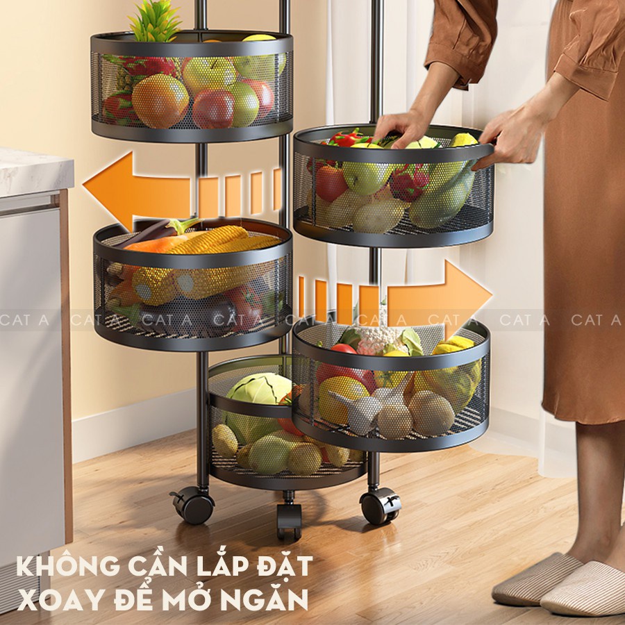 kệ bếp đa năng , kệ xoay tròn nhà bếp đựng rau củ quả có bánh xe 3 4 5 tầng chắc chắn tiện lợi thông minh