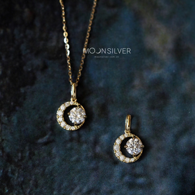 Vòng cổ bạc mạ vàng 14k Moonsilver, dây chuyền nữ đính đá Mystery Moon