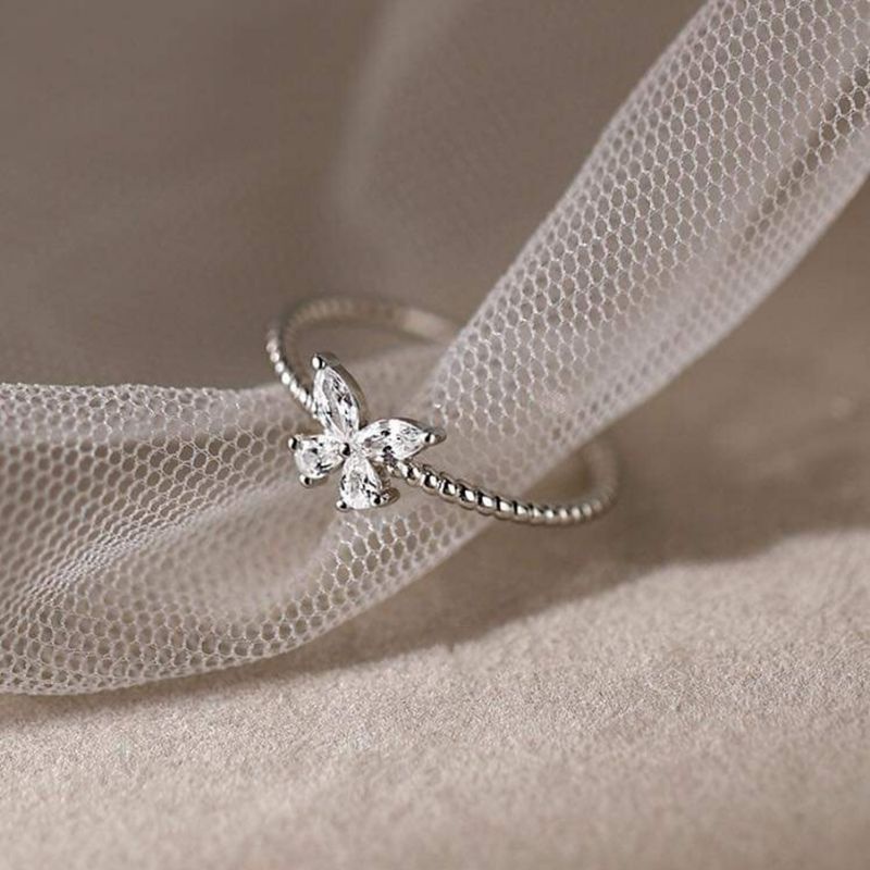 Nhẫn bạc nữ Nhẫn hồ điệp đính đá to tự điều chỉnh size tay