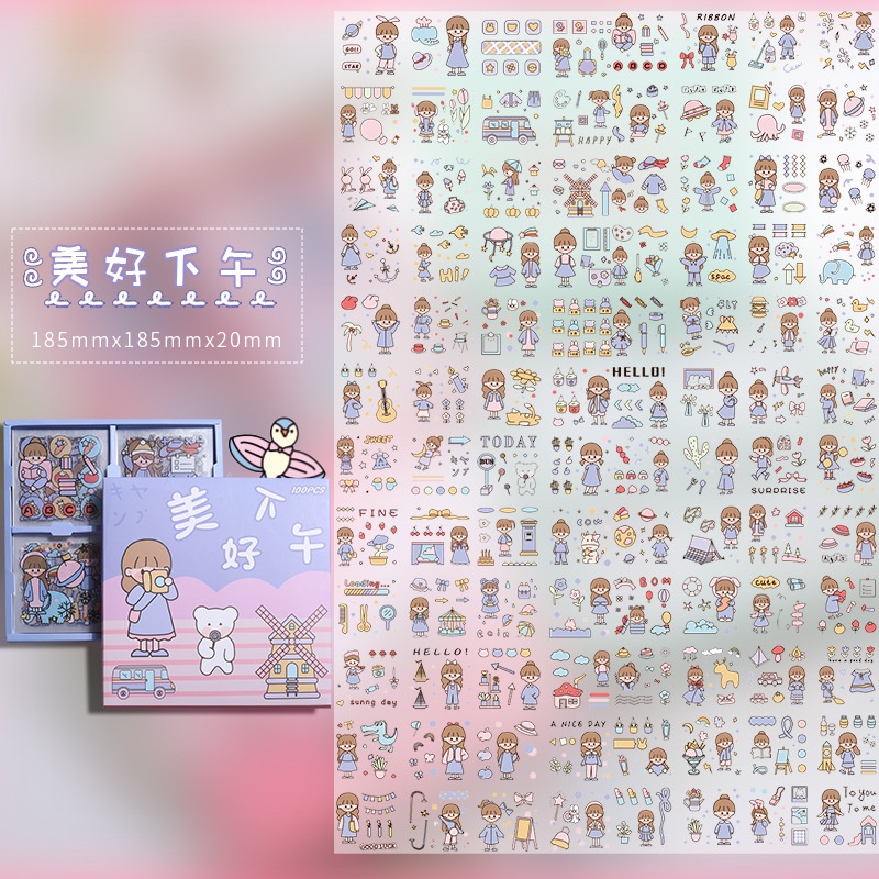 Set 100 Miếng Dán Trang Trí Hình Hoạt Hình Dễ Thương Cho Bé