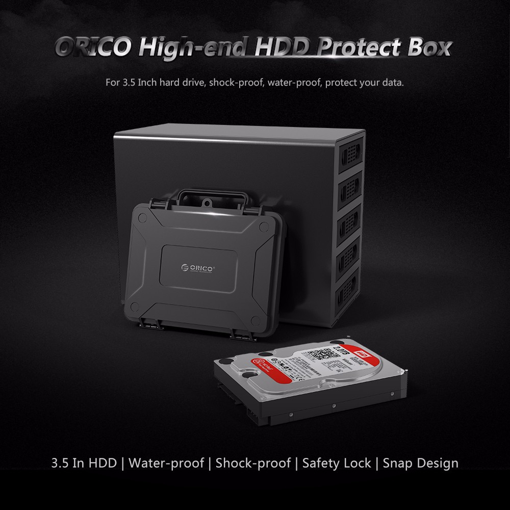 Hộp bảo vệ ổ cứng HDD ORICO 3.5 inch chống thấm nước chống sốc chống bụi thiết kế nắp chụp và khóa an toàn